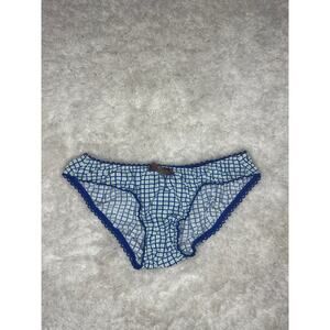 NWOT Victoria’s Secret Bikini Panty Blue Grid Gingham Picot Trim Size S Y2K